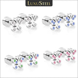 CZ Butterfly Earrings For Girls Baby Silver Stainless Steel Crystal