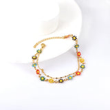 Double Chain Daisy Flower Charm Anklet Stainless Steel Beach Accessory