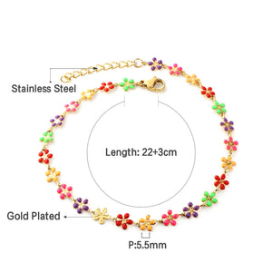 Double Chain Daisy Flower Charm Anklet Stainless Steel Beach Accessory