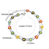 Double Chain Daisy Flower Charm Anklet Stainless Steel Beach Accessory