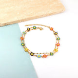Double Chain Daisy Flower Charm Anklet Stainless Steel Beach Accessory