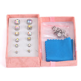 6Pairs Round Cubic Zirconia Earring Set, Stainless Steel, Christmas Gift