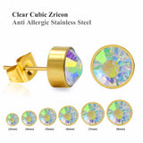 6Pairs Round Cubic Zirconia Earring Set, Stainless Steel, Christmas Gift