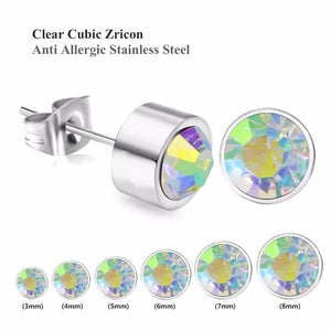 6Pairs Round Cubic Zirconia Earring Set, Stainless Steel, Christmas Gift