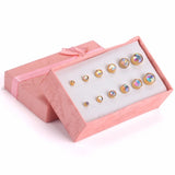 6Pairs Round Cubic Zirconia Earring Set, Stainless Steel, Christmas Gift