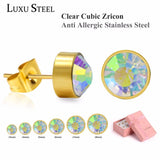 6Pairs Round Cubic Zirconia Earring Set, Stainless Steel, Christmas Gift