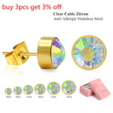 6Pairs Round Cubic Zirconia Earring Set, Stainless Steel, Christmas Gift
