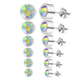 6Pairs Round Cubic Zirconia Earring Set, Stainless Steel, Christmas Gift