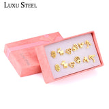 6 Pairs Women/Girl Stud Earring Sets - Letter/Star/Hand/Animals Shape