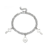 Heart Beaded Charm Bracelet Silver Stainless Steel Cuban Chain Wristband