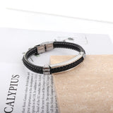 Leather Bracelet Men Stainless Steel Metal Buckle Retro Bangles