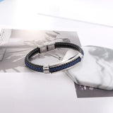 Leather Bracelet Men Stainless Steel Metal Buckle Retro Bangles