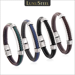 Leather Bracelet Men Stainless Steel Metal Buckle Retro Bangles