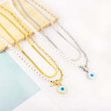 Shell Evil Eye Pendant Necklace Snake Pearl Double Chain Women Stainless Steel