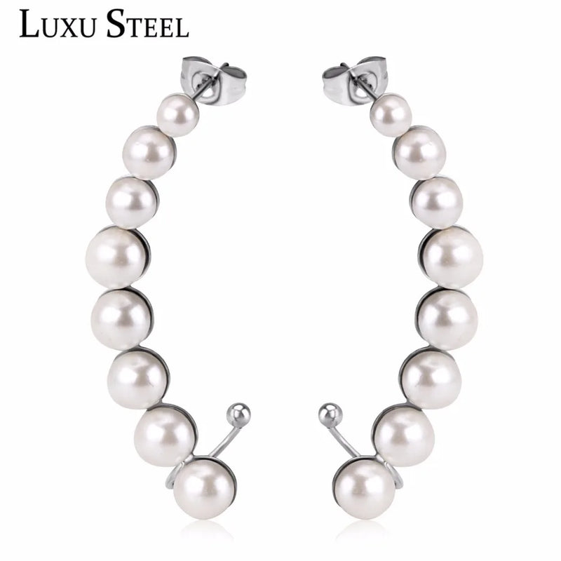 Stainless Steel Imitate Pearl Earring Crystal Ear Cuff Earrings