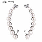 Stainless Steel Imitate Pearl Earring Crystal Ear Cuff Earrings