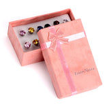 6Pairs Stainless Steel Stud Earrings Sets Colorful Zirconia Earring for Women
