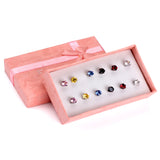 6Pairs Stainless Steel Stud Earrings Sets Colorful Zirconia Earring for Women