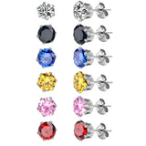 6Pairs Stainless Steel Stud Earrings Sets Colorful Zirconia Earring for Women