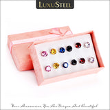 6Pairs Stainless Steel Stud Earrings Sets Colorful Zirconia Earring for Women