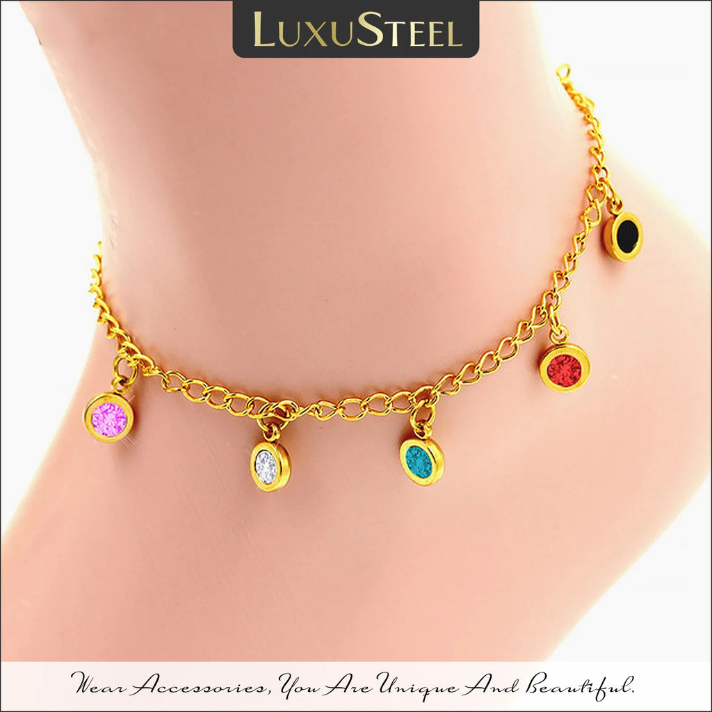 Colorful Crystal Pendant Chain Anklet for Women/Girl