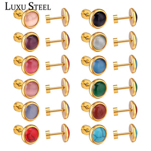 Colorful Stone Screw Stud Earring Jewelry Female Bijoux 10mm