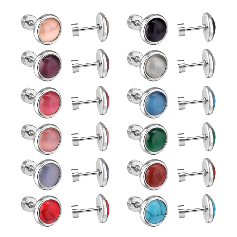 Colorful Stone Screw Stud Earring Jewelry Female Bijoux 10mm
