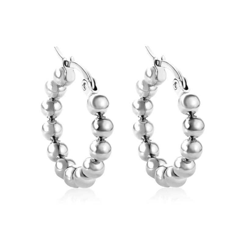 Beaded Hoop Earrings Women Stainless Steel Aretes