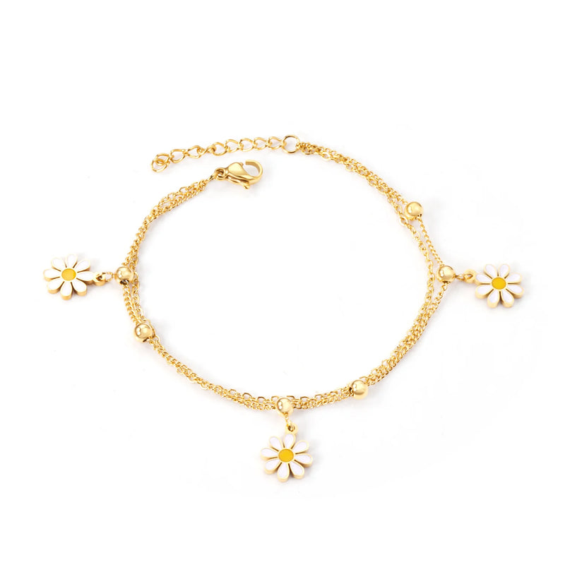 Sweet Petal Chain Bracelet Stainless Steel Double Chains