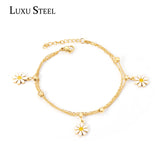 Sweet Petal Chain Bracelet Stainless Steel Double Chains