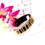 Leather Metal Cuff Bangles Women Men Stainless Steel Rose Stripe Bracelet