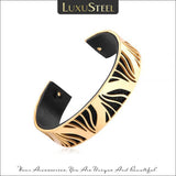 Leather Metal Cuff Bangles Women Men Stainless Steel Rose Stripe Bracelet