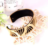 Leather Metal Cuff Bangles Women Men Stainless Steel Rose Stripe Bracelet