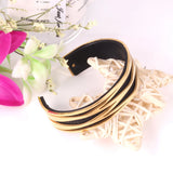 Leather Metal Cuff Bangles Women Men Stainless Steel Rose Stripe Bracelet
