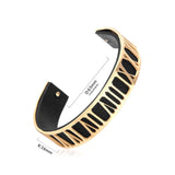 Leather Metal Cuff Bangles Women Men Stainless Steel Rose Stripe Bracelet