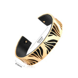 Leather Metal Cuff Bangles Women Men Stainless Steel Rose Stripe Bracelet