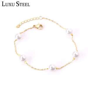 Stainless Steel Pearl Chain Bracelet for Women