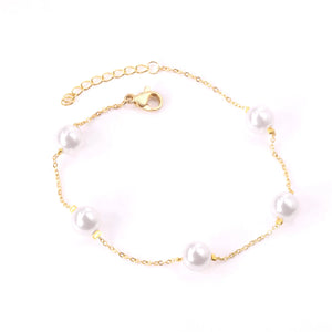 Stainless Steel Pearl Chain Bracelet for Women