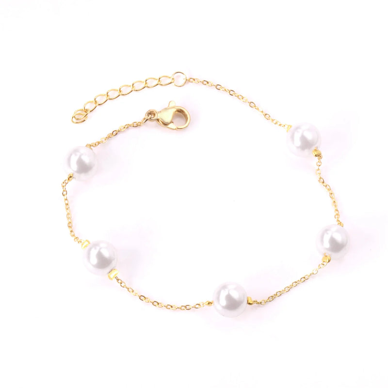 Stainless Steel Pearl Chain Bracelet for Women