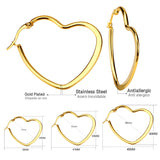 Heart Hoop Earrings Women 25mm 30mm 35mm Stainless Steel Jewelry
