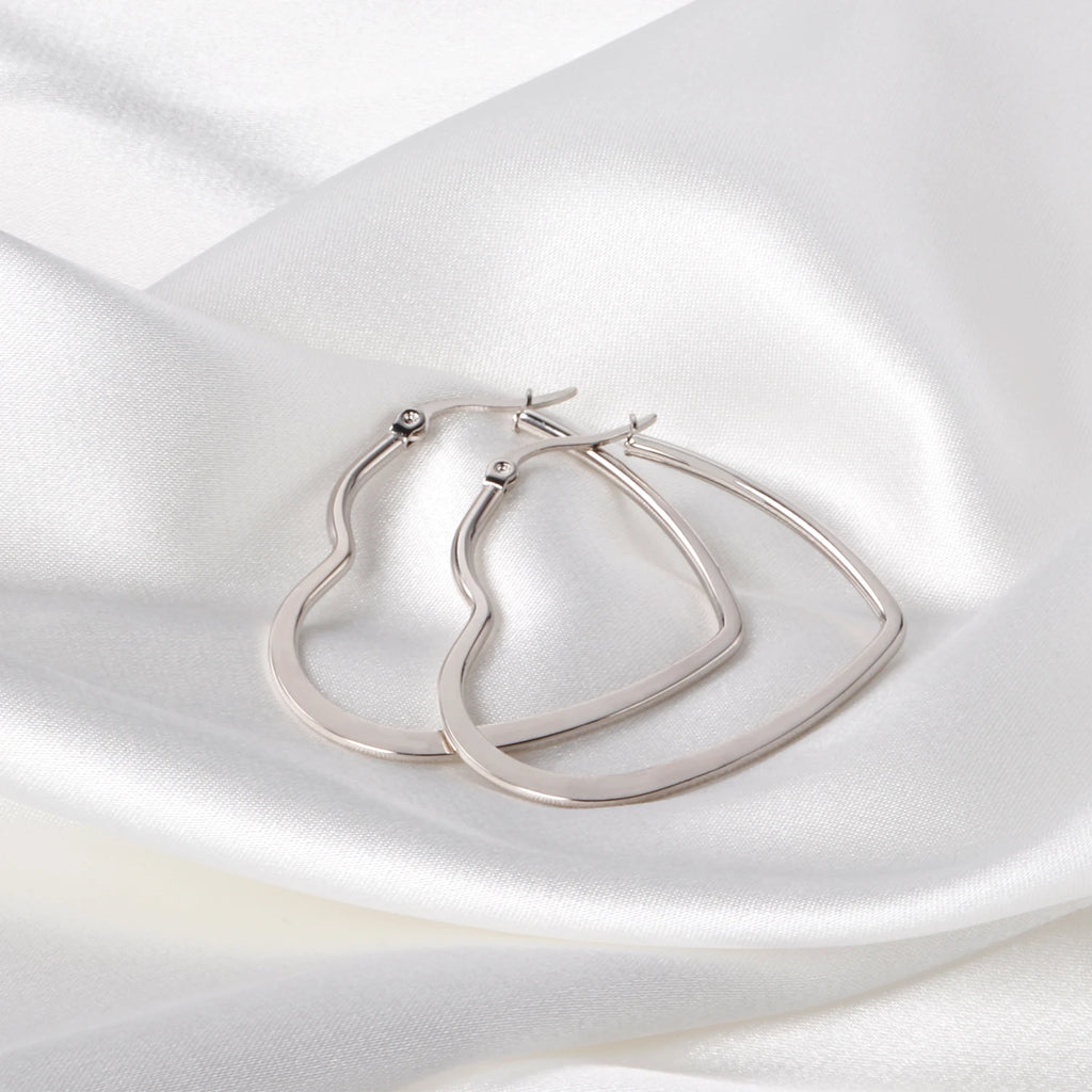 Heart Hoop Earrings Women 25mm 30mm 35mm Stainless Steel Jewelry