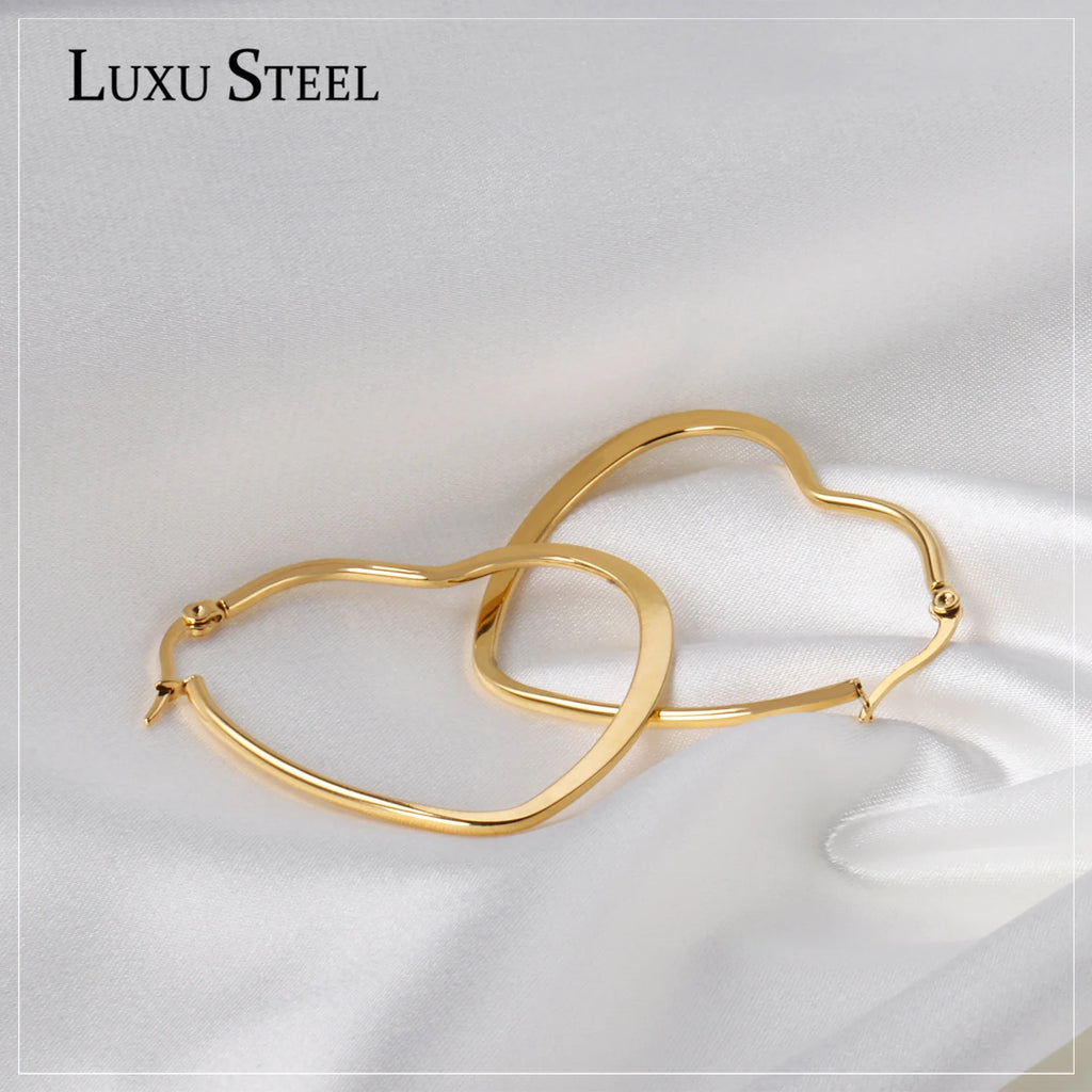 Heart Hoop Earrings Women 25mm 30mm 35mm Stainless Steel Jewelry