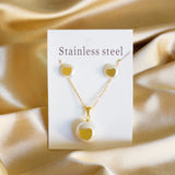 Heart Charm Pearl Pendant Set Stainless Steel