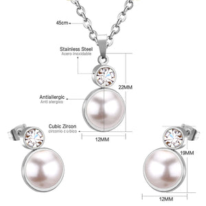 Heart Charm Pearl Pendant Set Stainless Steel