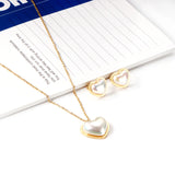 Heart Charm Pearl Pendant Set Stainless Steel