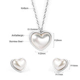 Heart Charm Pearl Pendant Set Stainless Steel