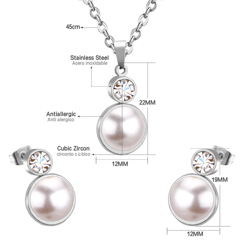 Heart Charm Pearl Pendant Set Stainless Steel