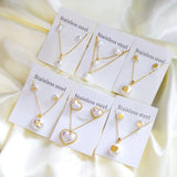 Heart Charm Pearl Pendant Set Stainless Steel
