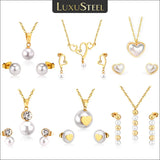Heart Charm Pearl Pendant Set Stainless Steel