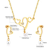 Heart Charm Pearl Pendant Set Stainless Steel
